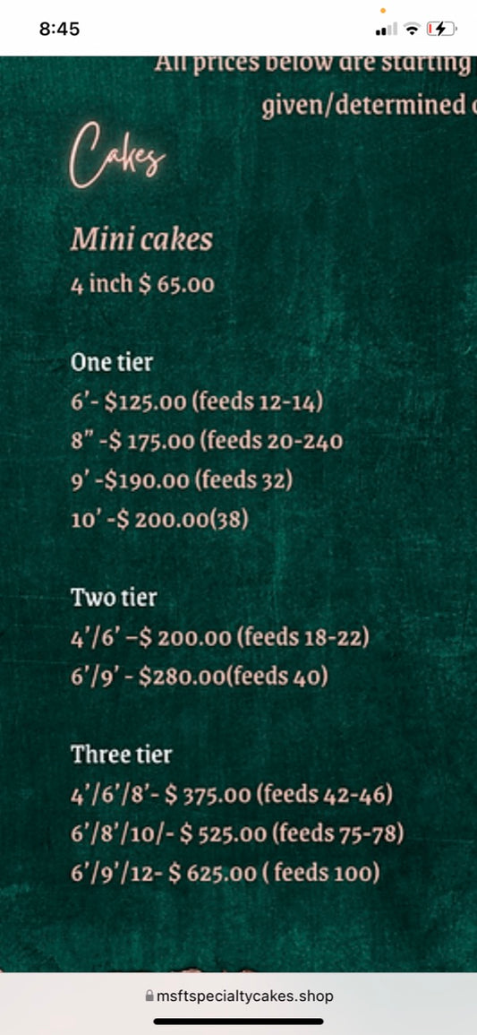 Price list and serving breakdown